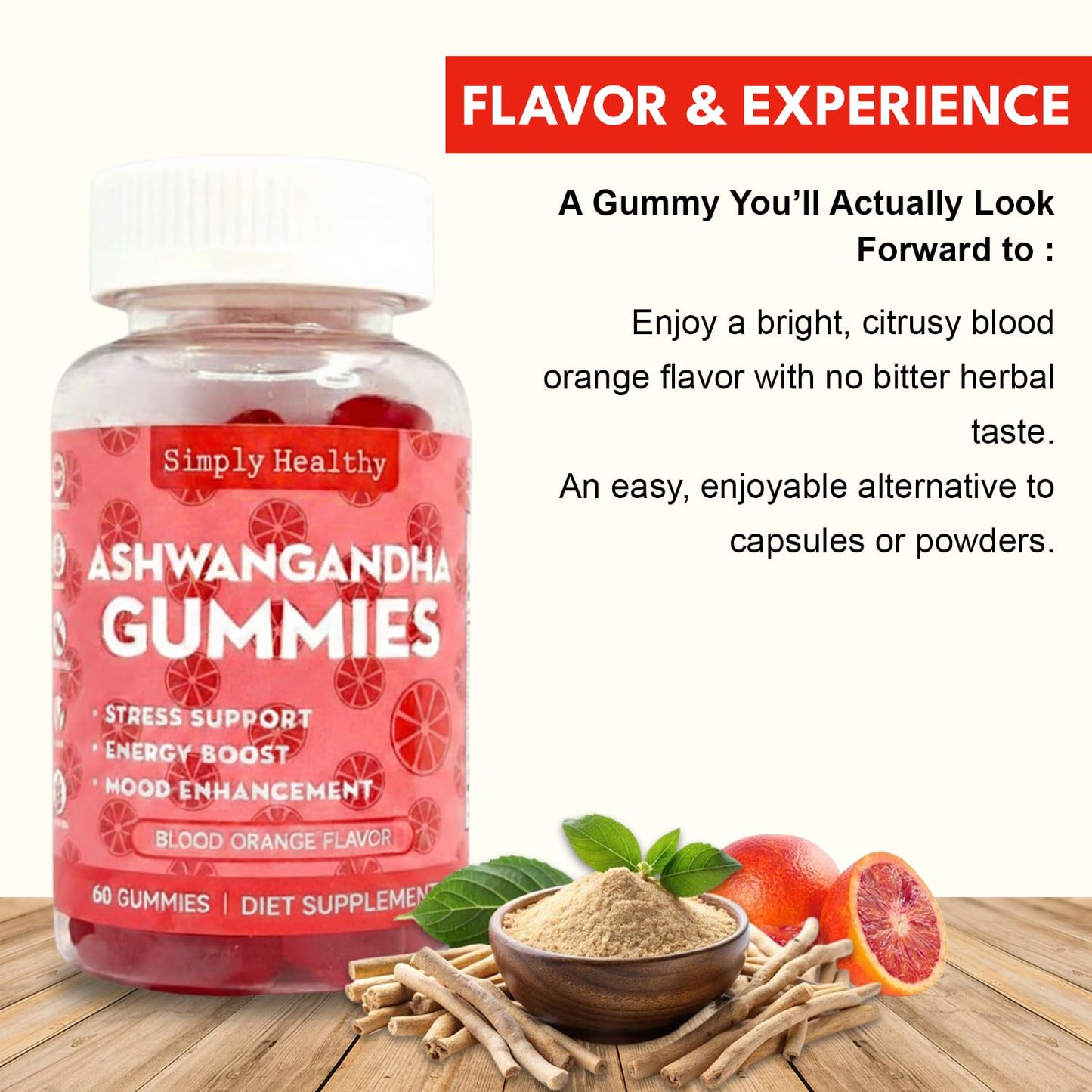 Simply Healthy Premium Ashwagandha Gummies, Stress Support with Blood Orange Flavor, Vegan, Easy to Chew, Daily Aid, Energy Booster, Mood Enhancer, for Both Men and Women, 60 Gummies Simply Healthy buy supplements Au