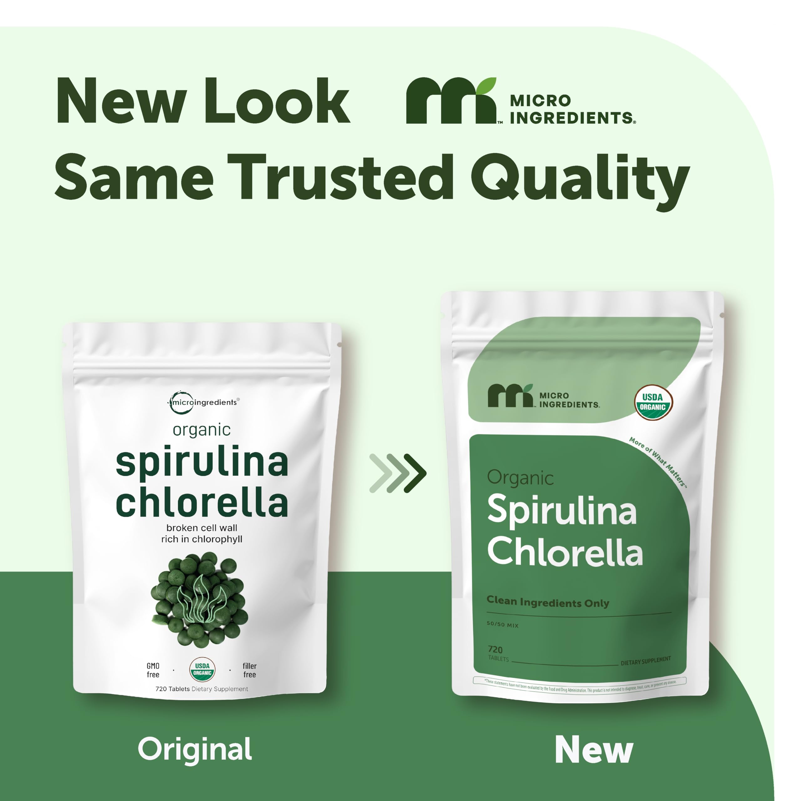 Micro Ingredients Organic Spirulina Chlorella Tablets, 720 Count | 4 Month Supply | 50/50 Algae Blend | Broken Cell Wall | Non-GMO, Filler Free