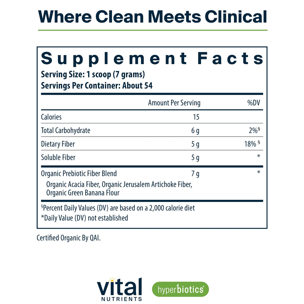 Hyperbiotics Vital Nutrients Organic Prebiotic Fiber Powder | Supports Gut Health and Digestive Regularity | Soluble Fiber Supplement for Women and Men