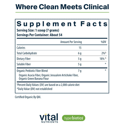 Hyperbiotics Vital Nutrients Organic Prebiotic Fiber Powder | Supports Gut Health and Digestive Regularity | Soluble Fiber Supplement for Women and Men