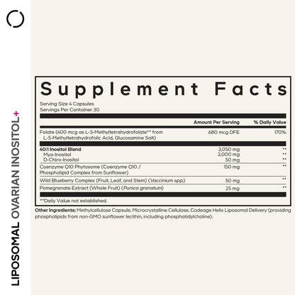 Codeage Liposomal Ovarian Inositol+ Supplement - Myo-Inositol & D-Chiro-Inositol 40:1 Blend, Folate 5-MTHF, CoQ10, Pomegranate & Wild Blueberry, Liposomal Delivery, Non-GMO, Gluten-Free - 120 Capsules CodeageBuy Supplements Australia