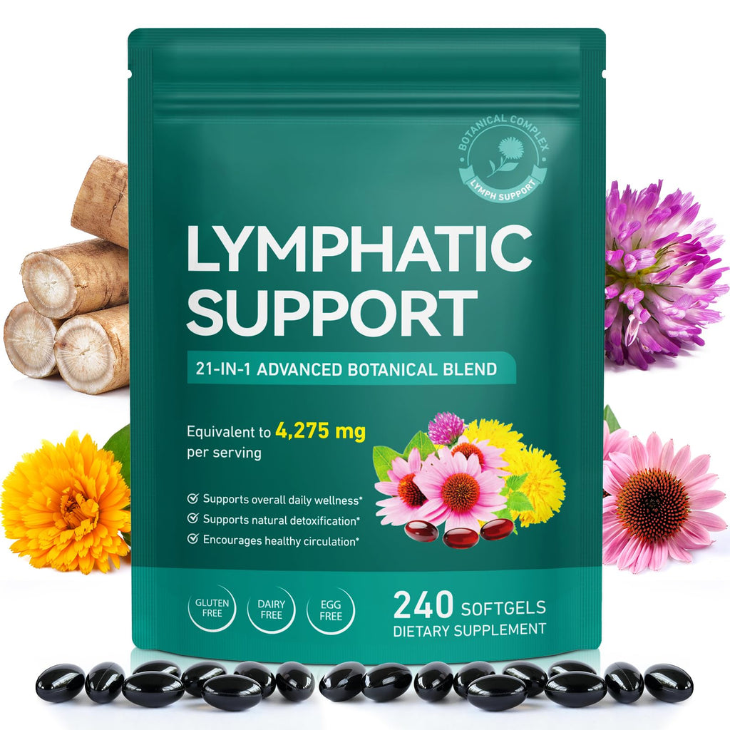 Lymphatic Drainage Supplement – 4,275 mg 21-in-1 Botanical Complex, Echinacea, Burdock Root, Red Clover, Elderberry & Dandelion, Supports Natural Detox & Healthy Circulation, 240 Softgels XINSZLIN buy supplements Au