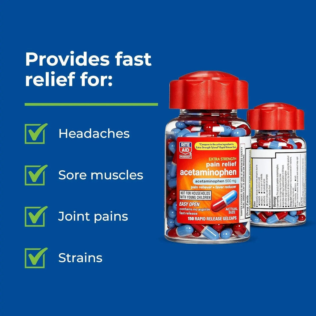 Rite Aid Extra Strength 500mg Acetaminophen Rapid Release Gelcaps - 150 Count | Joint, Muscle, Arthritis, Back Pain Relief Rite AidBuy Supplements Australia