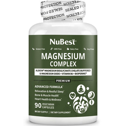 Magnesium Glycinate Chelate Complex with Albion Magnesium Bisglycinate Chelate, Vitamin B6 & BioPerine for Bone, Muscle, Natural Sleep, Nerve Function, Brain Booster | 3 Months Supply NuBest buy supplements Au