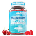 Bottle of LiliCare Magnesium Complex gummies with cherries on a white background