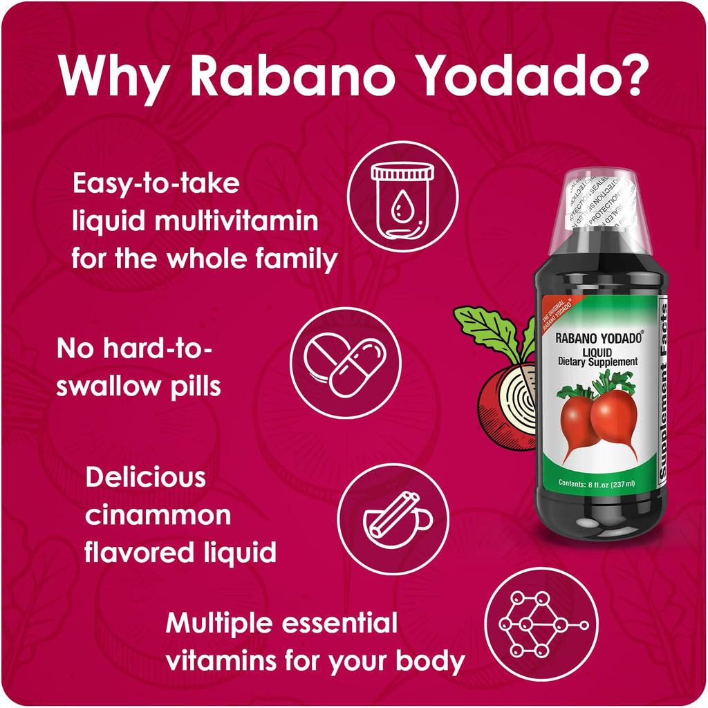 Rabano Yodado Ionized Radish Dietary Liquid Supplement with Iodine, Vitamin B1, B6 & B12, Wellness & Digestive Support, Helps Maintain Natural Energy & Nutrient Balance, 8 Fl Oz, Pack of 1 Rabano YodadoBuy Supplements Australia