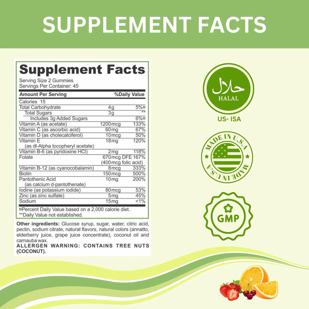 Greenfield Nutritions Halal Multivitamins for Adults | 90 Halal Vitamins for Women & Men | All Essential Gelatin Free Halal Gummy Vitamin, Mineral GREEN FIELD NUTRITIONS