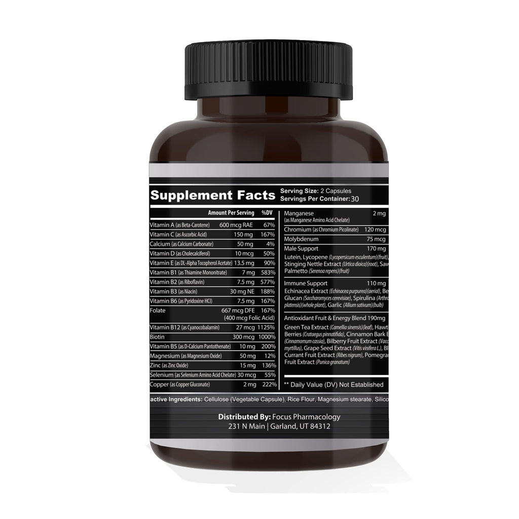 Focus Pharmacology Men's Daily Super Multi-Vitamin for Men - 60 Ct Blend of Vitamins, Minerals, Plus Herbs for Prostate Health and General Energy/Focus Focus PharmacologyBuy Supplements Australia