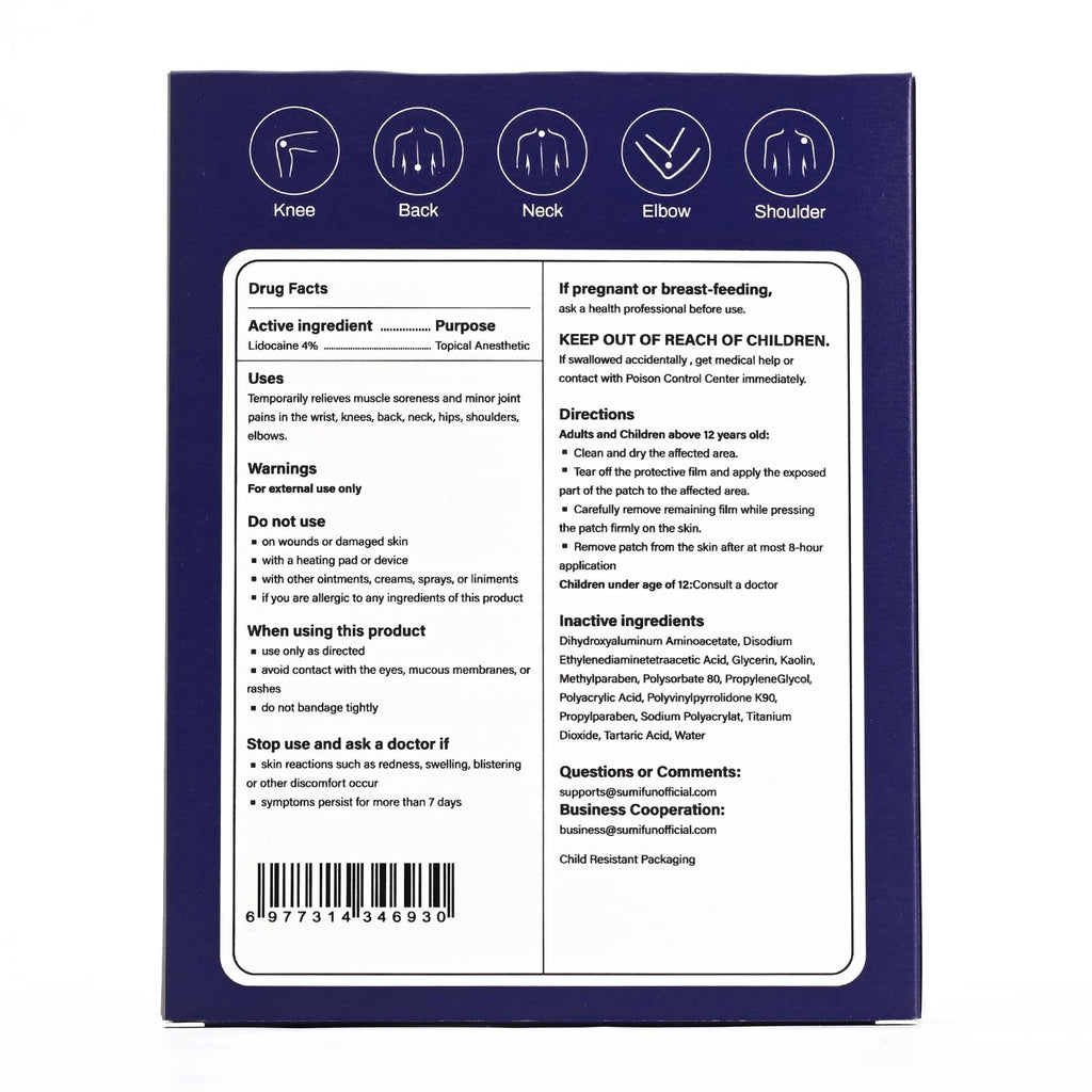 Sumifun 4% Lidocaine Patches Maximum Strength - 12 Count Pain Relieving Gel Patch for Muscle Soreness, Back Ache, Knee, Neck & Joint Pains - Topical Analgesic (Large, Count, 12) SumifunBuy Supplements Australia