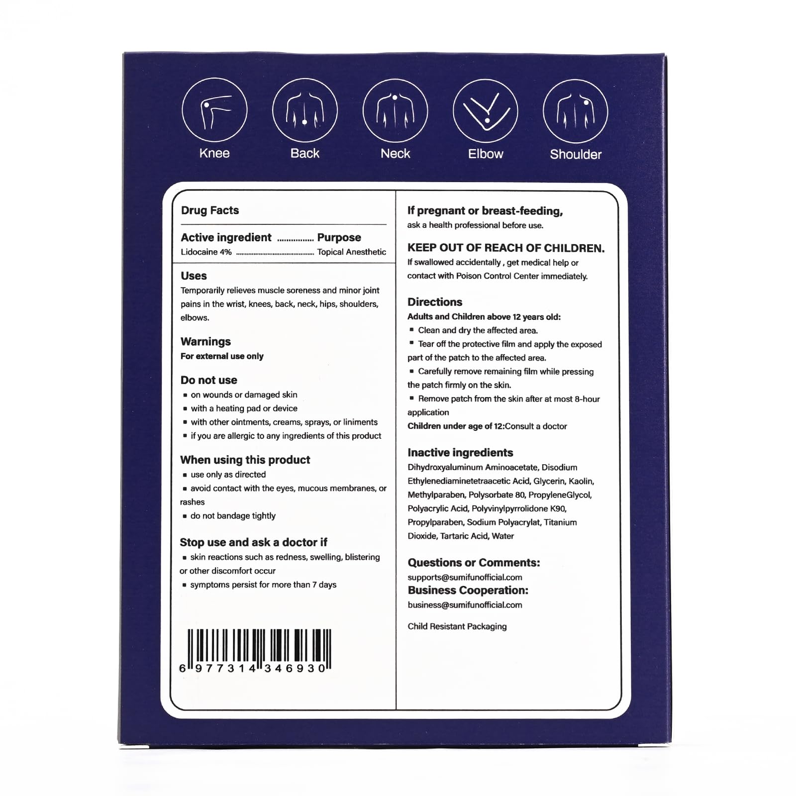 Sumifun 4% Lidocaine Patches Maximum Strength - 12 Count Pain Relieving Gel Patch for Muscle Soreness, Back Ache, Knee, Neck & Joint Pains - Topical Analgesic (Large, Count, 12) SumifunBuy Supplements Australia