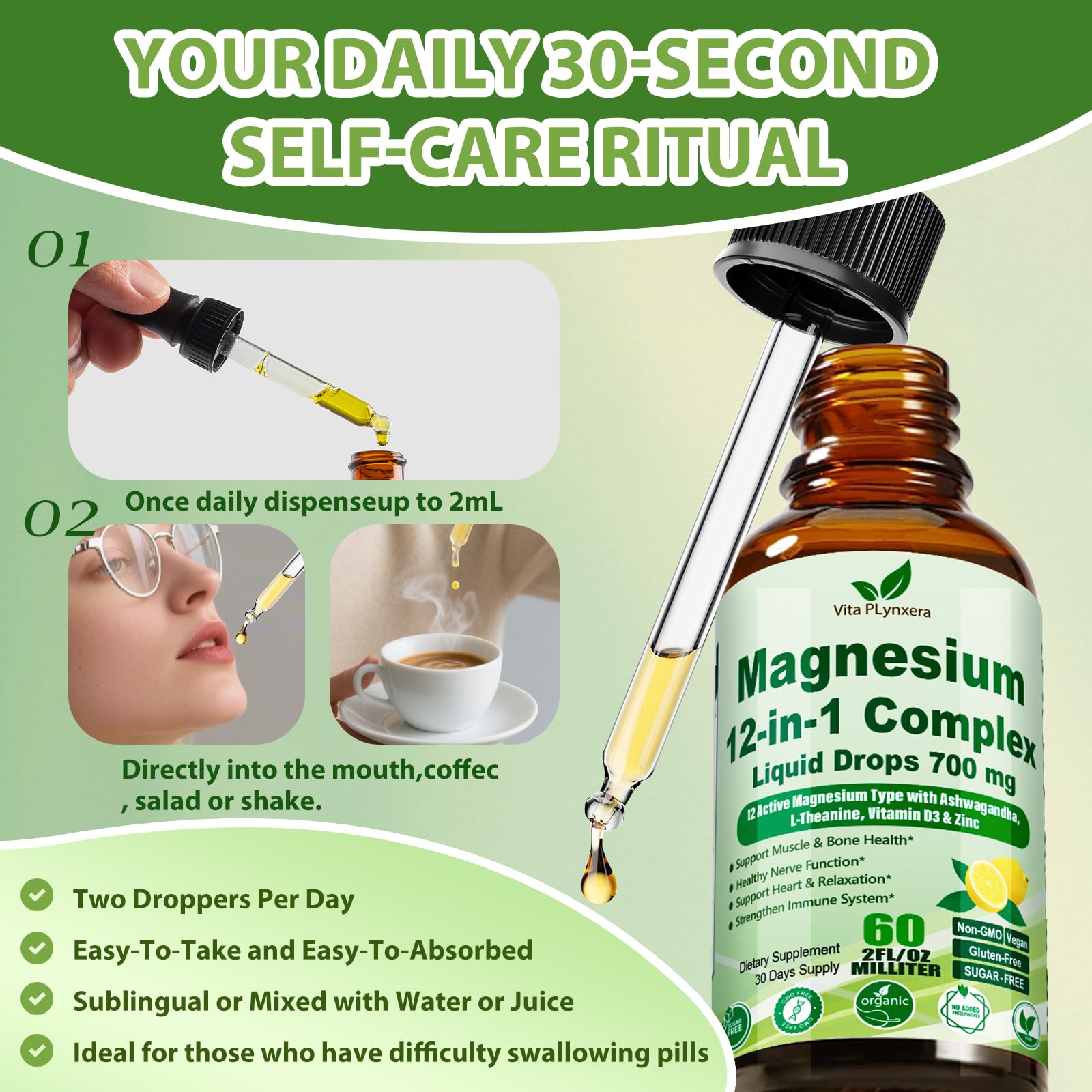 12-in-1 Magnesium Complex Liquid Drops, Chelated Magnesium Citrate Glycinate Taurate Malate Aspartate w. Ashwagandha Theanine D3 & Zinc for Relaxation Sleep Immune Health & Muscle Function丨Women Men. Vita PLynxera buy supplements Au