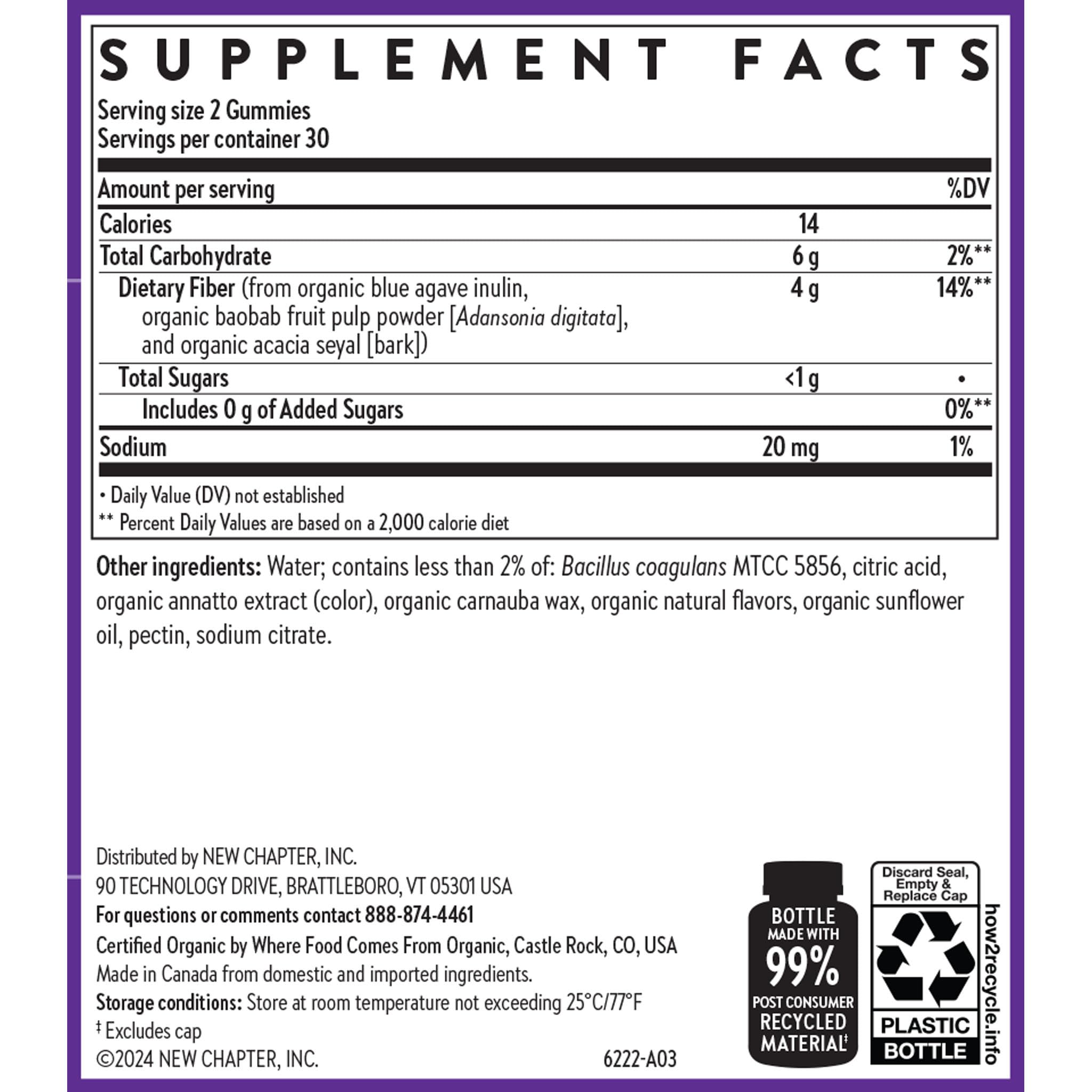 New Chapter Organic Fiber Gummies for Adults & Kids (Age 4+), Plant-Based Prebiotic Fiber for Digestive Health, Vegan, Non-GMO, USDA Organic