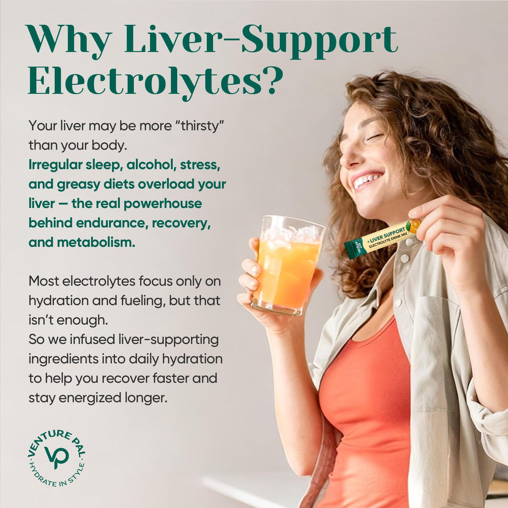 Venture Pal Hydration Packets + Liver Support- Liquid Daily IV Electrolyte Powder Packets with 7 Electrolytes & 5 Vitamins, Milk Thistle + L-Theanine | Sugar-Free