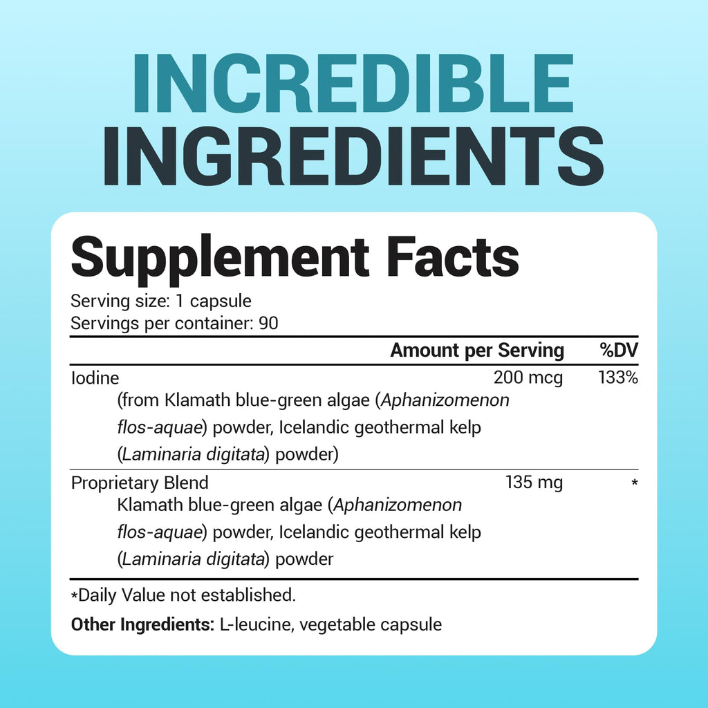 Dr. Berg Sea Kelp Enhanced Iodine - 200 mcg of Premium Iodine - Seaweed Blend Includes Klamath Blue-Green Algae & Sea Kelp - 90 Capsules Dr. Berg NutritionalsBuy Supplements Australia