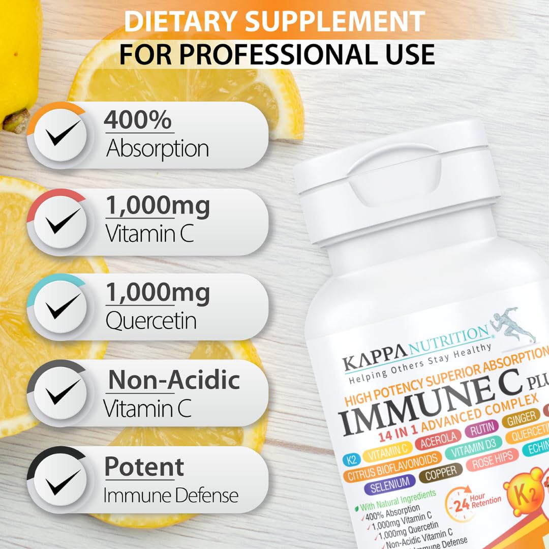 Quercetin 1,000mg, Vitamin C 1,000mg, Zinc 50mg, Vitamin D3 5,000iu, Selenium, Copper, Acerola, Ginger, Rutin, Bitter Orange, Rose Hips, Echinacea, Immune C Plus, 14 in 1 Immune C Plus (90 Count) KAPPA NUTRITIONBuy Supplements Australia