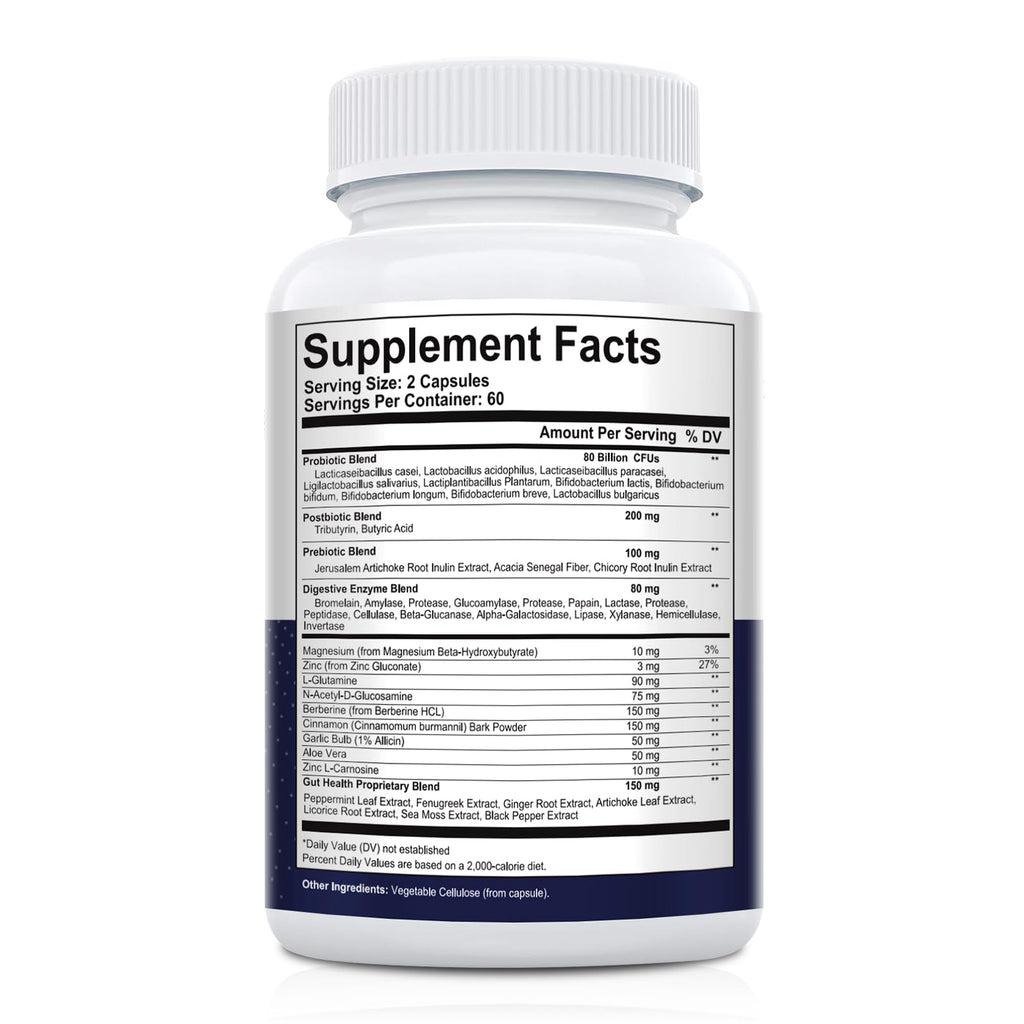 Migcopat Probiotics for Digestive Health, 80 Billion CFU Probiotics, Prebiotics, Postbiotics & Digestive Enzymes, Gut Health Capsules with Berberine, Cinnamon,