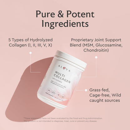 Alaya Multi Collagen Powder - Type I, II, III, V, X Hydrolyzed Collagen Peptides Protein Powder Supplement with MSM