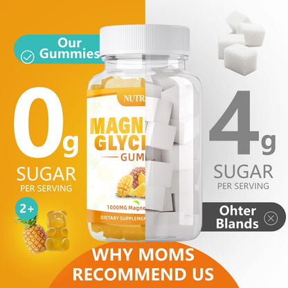 Magnesium Glycinate Gummies 1000mg with Magnesium L-Threonate,Chelated Magnesium Potassium Complex Supplement with VitD, B6, CoQ10, Calcium,Supports for Memory, Calm,