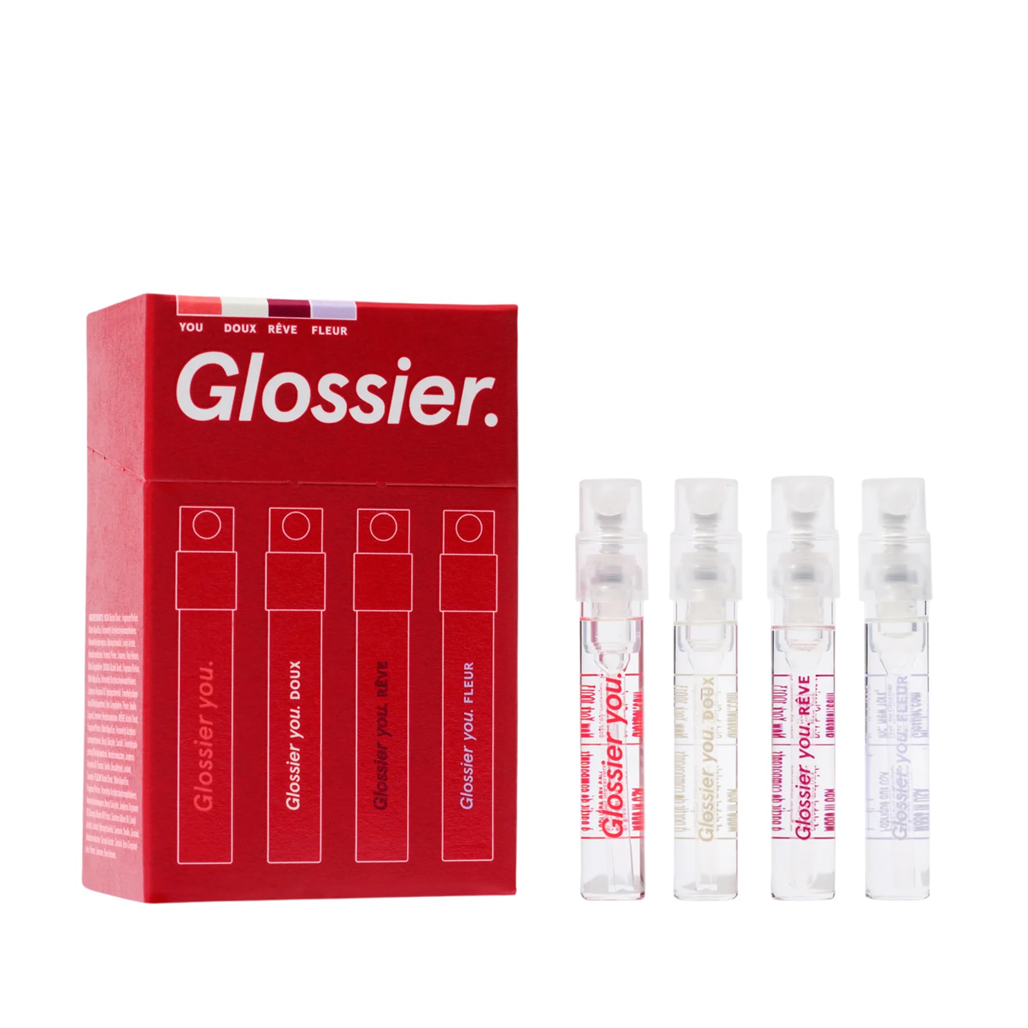 Glossier You Mini Wardrobe Fragrance Set - 4 Unisex Travel Size Eau de Parfum for Women & Men - Skin-Scent Enhancer Perfume Sampler, Smells Different on Everyone - You, Fleur, Doux, Rêve - 1.5ml Each GlossierBuy Supplements Australia