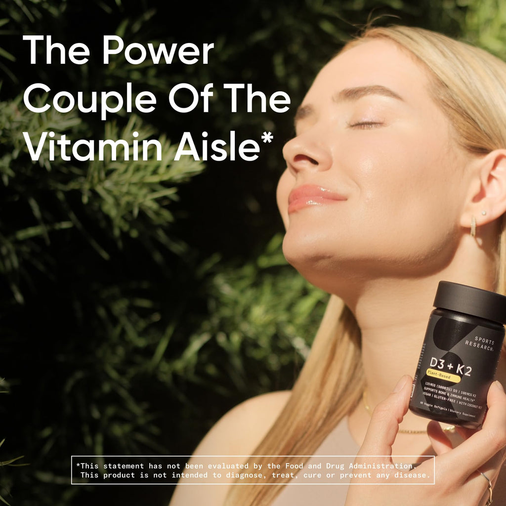 Sports Research® Vitamin D3 + K2 w/ Coconut Oil - Vegan Vitamin D 5000iu & Mk7 Vitamin K 100mcg for Bone & Immune Support - Vegan Certified · Non-GMO · Soy Free - 60 Softgels Sports Research buy supplements Au