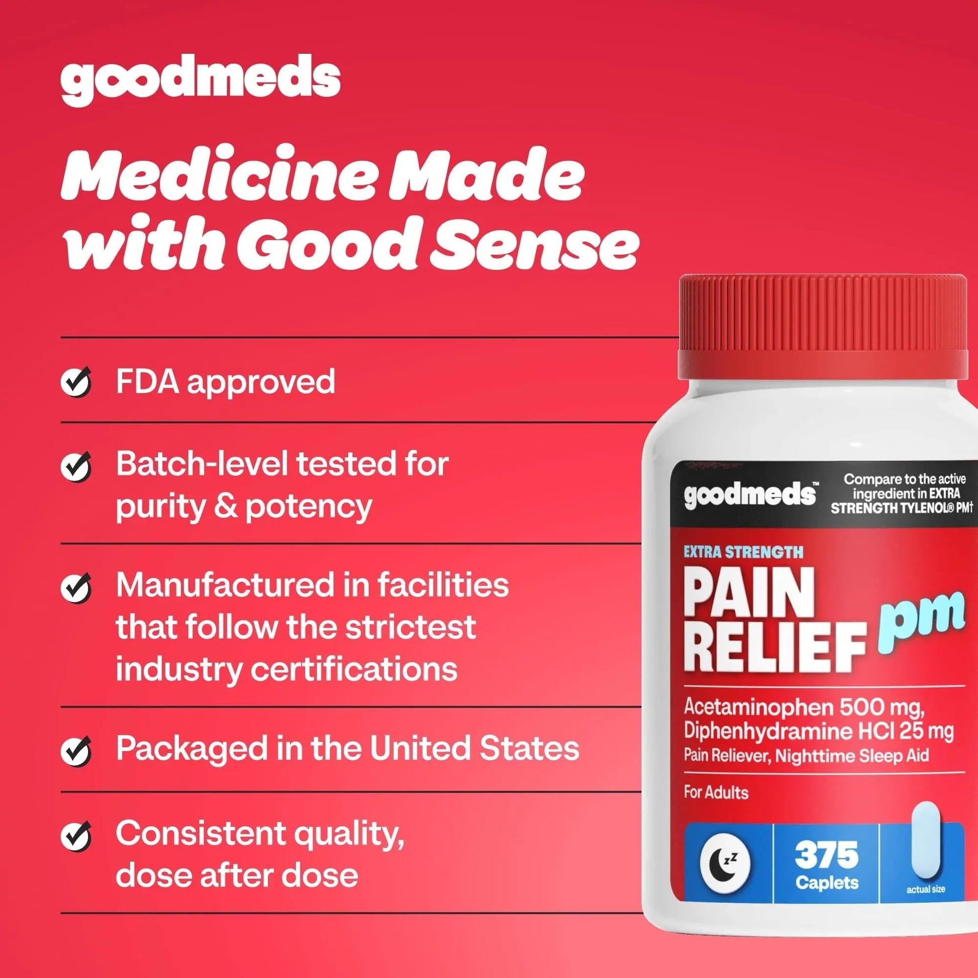 GoodMeds Compare to Tylenol PM PM Pain Reliever & Sleep Aid, Generic Acetaminophen 500mg, Fast-Acting, Extra Strength for Headaches, Migraines, Aches | Non-Habit Forming (375 Count) GoodMedsBuy Supplements Australia