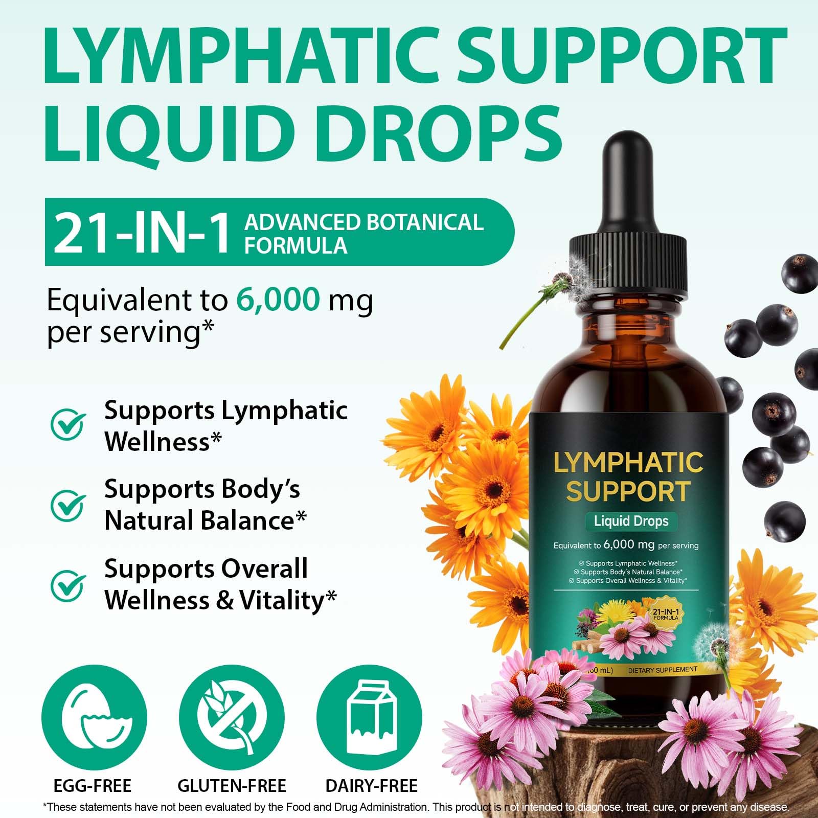 Lymphatic Drainage Drops 21-in-1 | 6000mg Herbal Blend | Lymph System Support Supplement | with Echinacea, Dandelion, Burdock, Calendula, Turmeric & More | for Women & Men | 60ml AEBEFBAW buy supplements Au
