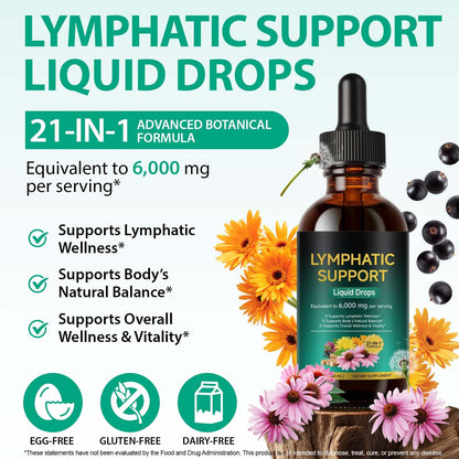 Lymphatic Drainage Drops 21-in-1 | 6000mg Herbal Blend | Lymph System Support Supplement | with Echinacea, Dandelion, Burdock, Calendula, Turmeric & More | for Women & Men | 60ml AEBEFBAW buy supplements Au