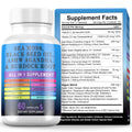 Supplement bottle and packaging with ingredients listed on a white background