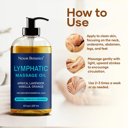 Lymphatic Drainage Massage Oil for Massage Therapy 8 fl oz - Refreshing and Relaxing - Natural Oils with Arnica, Vanilla and Lavender Oil - for Men and Women - Nexon Botanics Nexon Botanics buy supplements Au