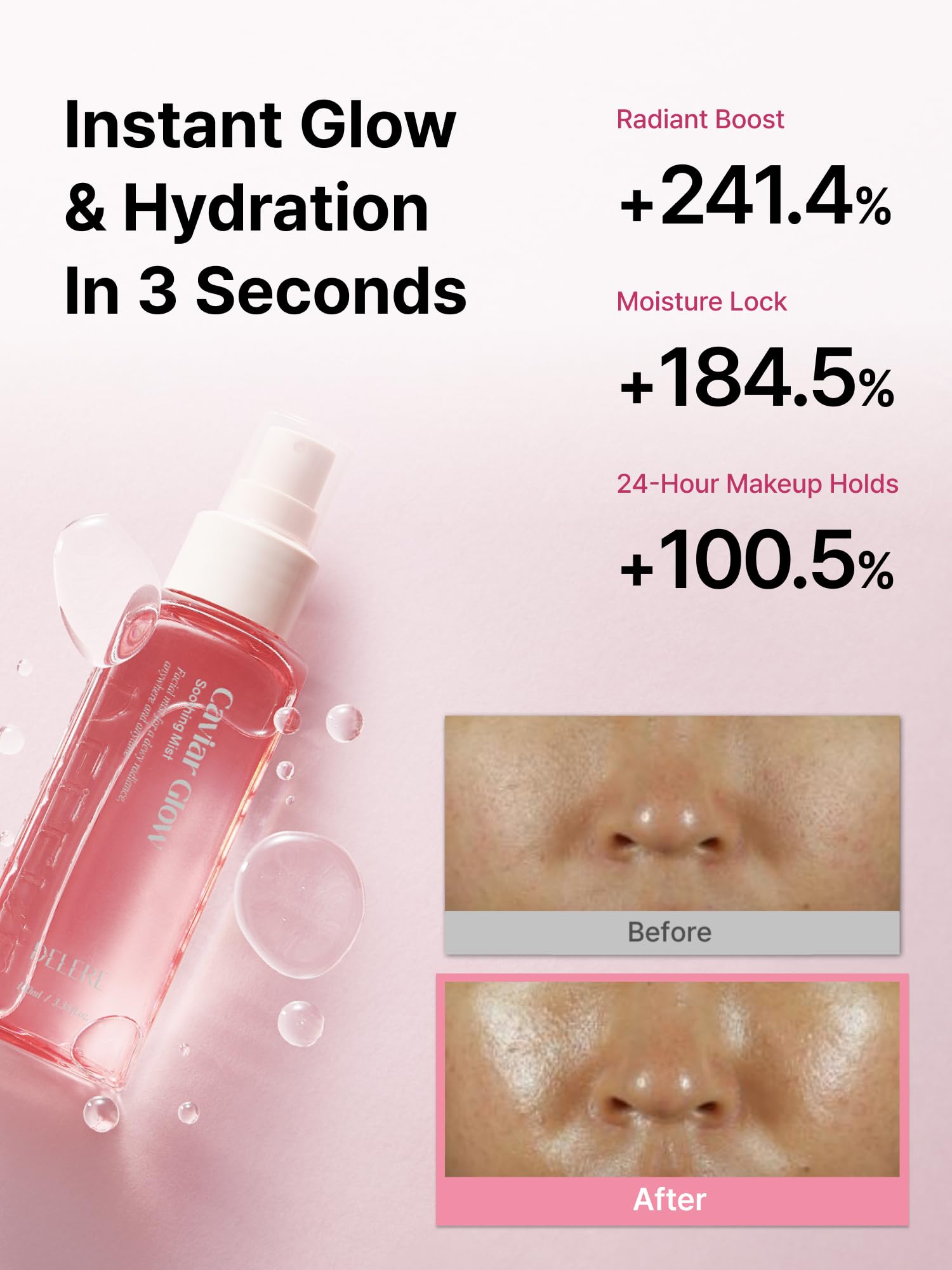Delere Caviar Glow Soothing Mist | Korean Glass Skin Spray Serum with 5% Caviar & Squalane - Instant 3-Second Radiance & Makeup Setting – Anti-Aging Collagen Booster for Sensitive Skin, 3.4oz Delere buy supplements Au