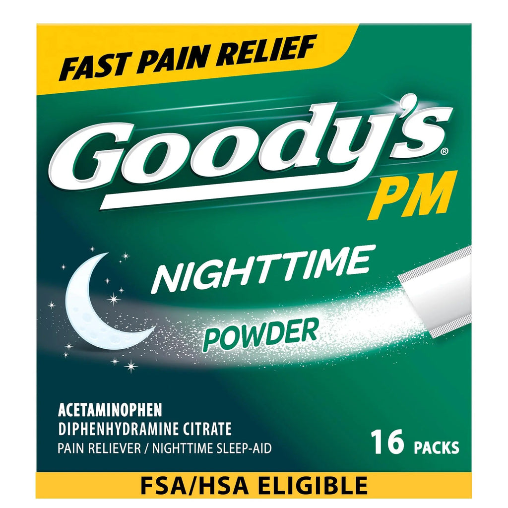 Goody's Nighttime Powder, Pain Reliever & Sleep Aid with Acetaminophen & Diphenhydramine Citrate, Caffeine Free, 16 Count Goody'sBuy Supplements Australia