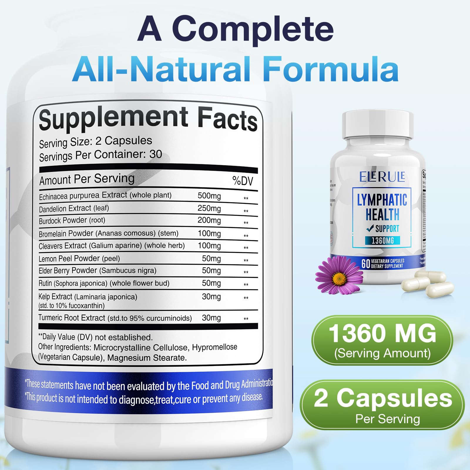 ELERULE Lymphatic Support Supplement, Lymphatic Drainage Supplements with with Dandelion, Burdock, Echinacea, Lemon & More, Lymph System Support for Men and Women – 60 Capsules ELERULE buy supplements Au