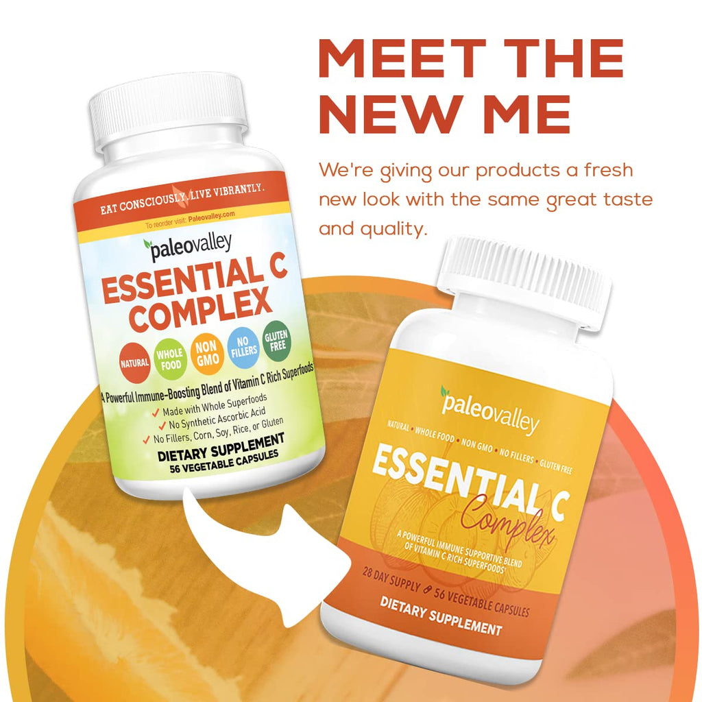 Paleovalley Essential C Complex - Vitamin C Supplement for Immune Support - 1 Pack, 450mg - Organic Superfoods Unripe Acerola Cherry, Camu Camu, Amla Berry