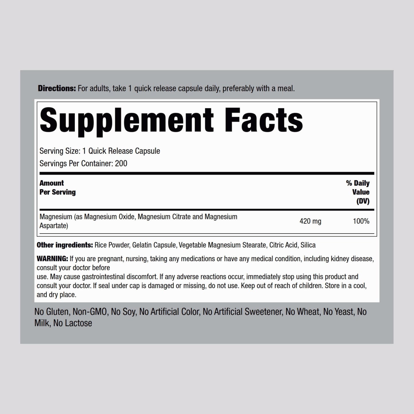 Piping Rock Triple Magnesium Complex | 420 mg | 200 Capsules | Magnesium Oxide, Citrate, and Aspartate Supplement | Non-GMO, Gluten Free Piping Rock buy supplements Au