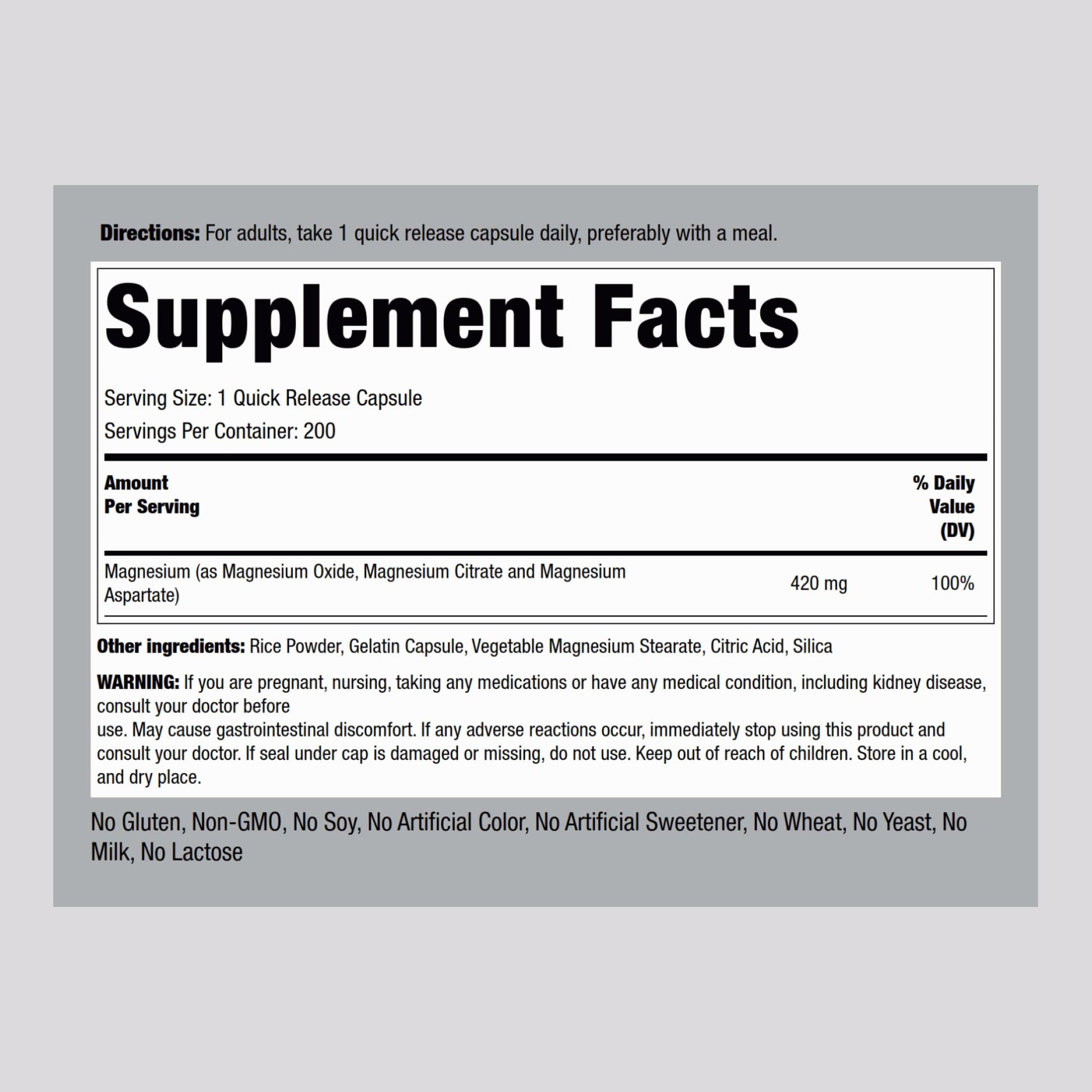 Piping Rock Triple Magnesium Complex | 420 mg | 200 Capsules | Magnesium Oxide, Citrate, and Aspartate Supplement | Non-GMO, Gluten Free Piping Rock buy supplements Au