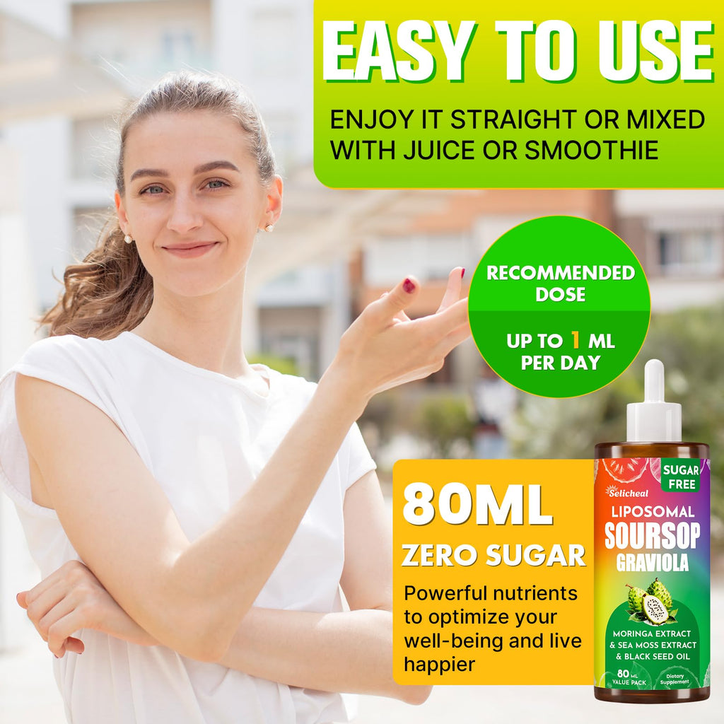(80ML) Supplement Liquid Drops, 10 in 1 Soursop Multivitamin Drops with Leaf Extract & Sea Moss, for Cell Support & Regeneration, Immunity, Gut, Zzz, Skin & Antioxidant | 2.8 Fl Oz - 80 Days Supply SelichealBuy Supplements Australia