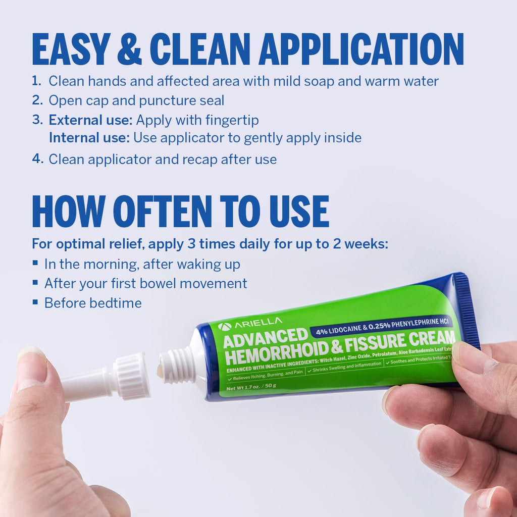 Hemorrhoid Treatment Fissure Lidocaine Cream: Advanced Numbing Ointment with Phenylephrine HCI - Fast Acting Natural Strength Soothing Relief of Pain Swelling Discomfort Itching (1.7 Oz, Witch Hazel) AriellaBuy Supplements Australia