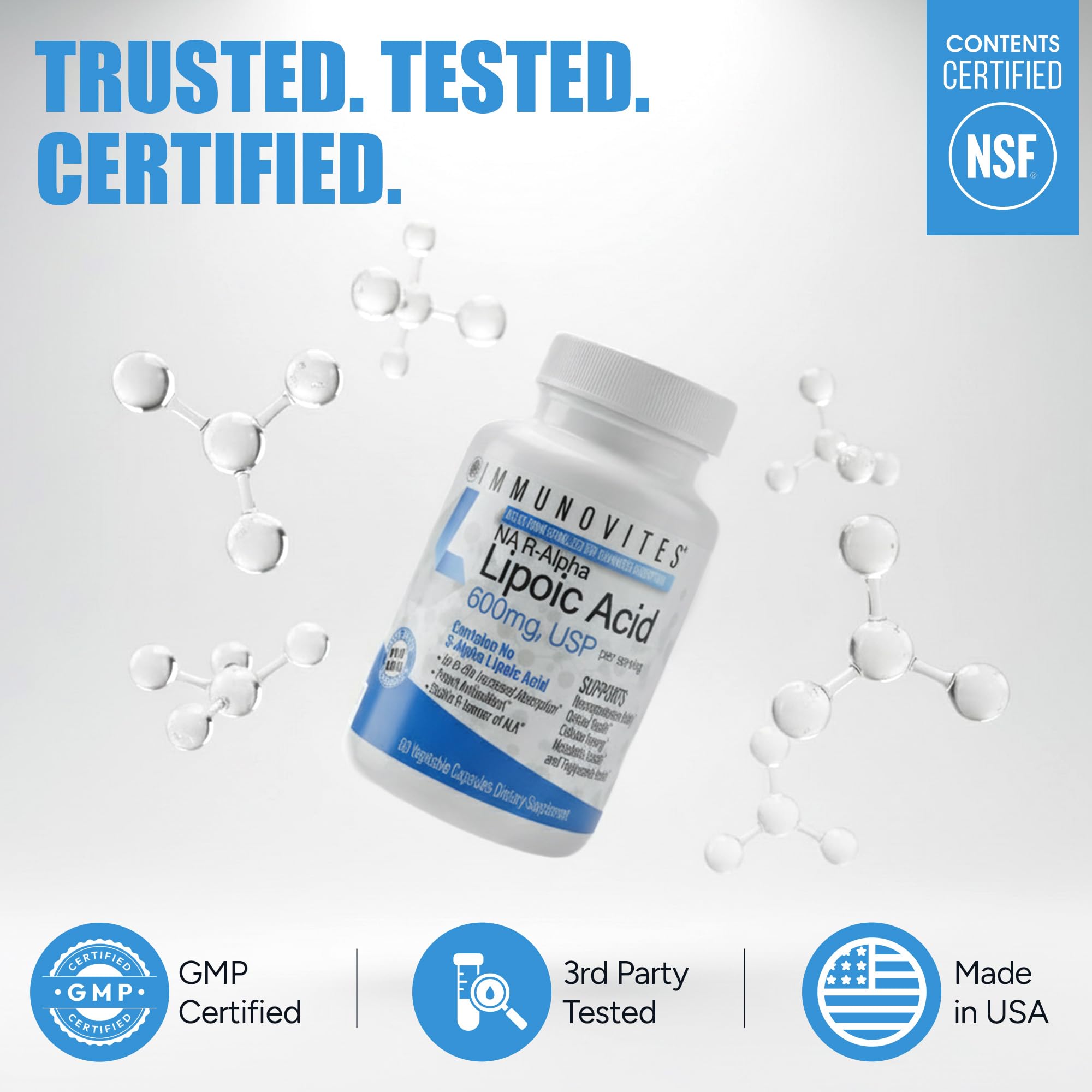 IMMUNOVITES Stabilized R-Alpha Lipoic Acid ((True)) 600mg per Serving [[High Potency & up to 40x Increased Absorption]]