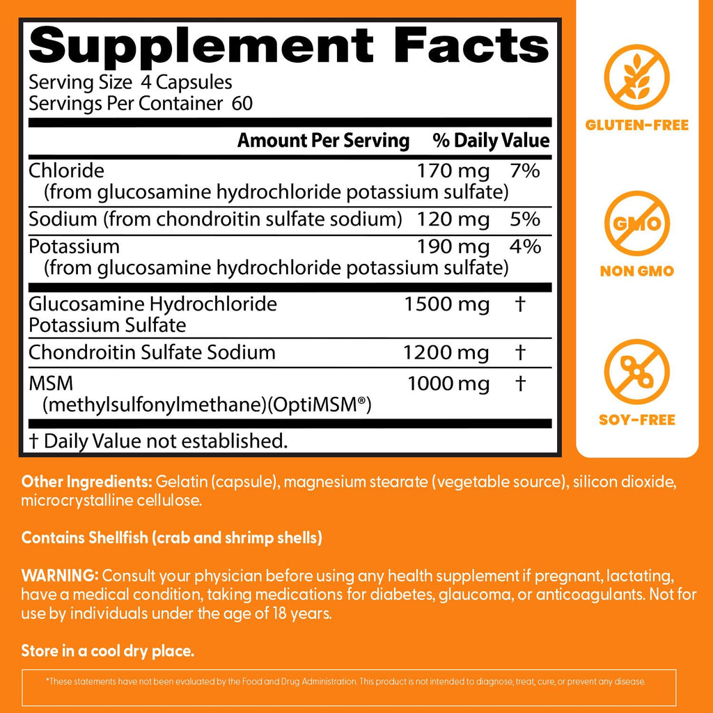 Doctor's BEST Glucosamine Chondroitin MSM - Joint Health Support Supplement for Women & Men, Nutritional Support for Joint Strength, Hair, Skin, & Nails