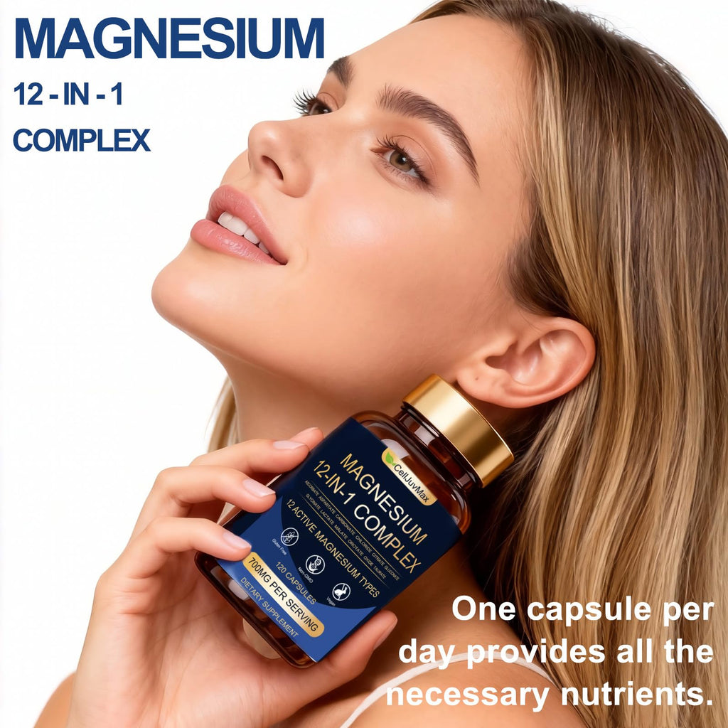 Magnesium 12-in-1 Complex 700mg, with Glycinate & Citrate, Vegan Supplement for Daily Wellness, 120 Capsules (1) WOJJ buy supplements Au