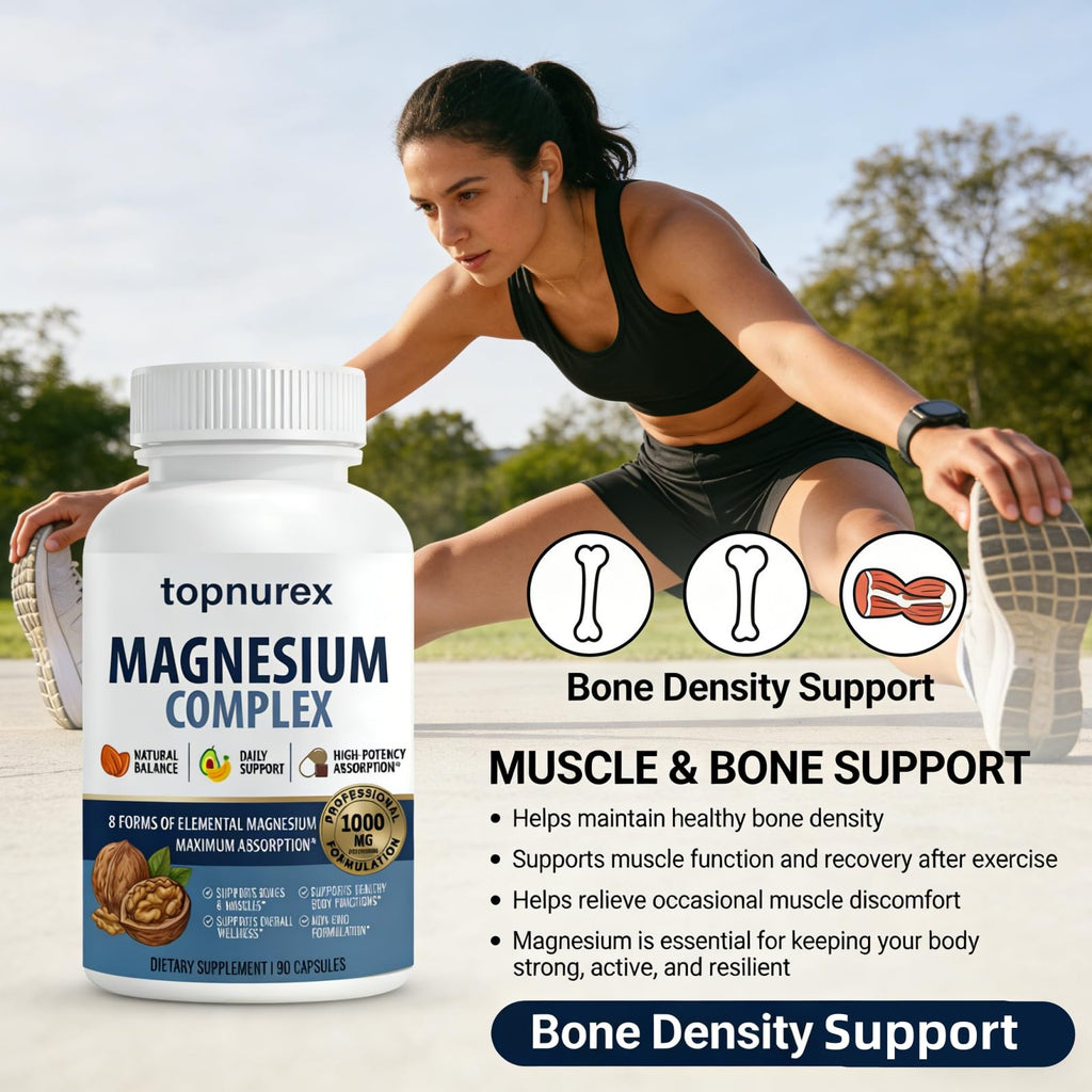 Topnurex Magnesium Complex for Women & Men - 1000mg High Absorption, 8 Essential Magnesium, 90 Capsules Topnurex buy supplements Au