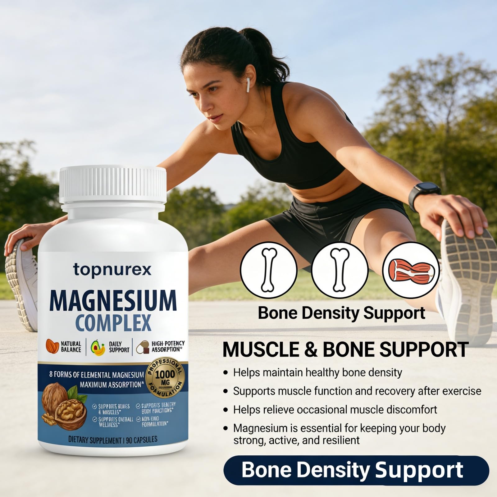Topnurex Magnesium Complex for Women & Men - 1000mg High Absorption, 8 Essential Magnesium, 90 Capsules Topnurex buy supplements Au