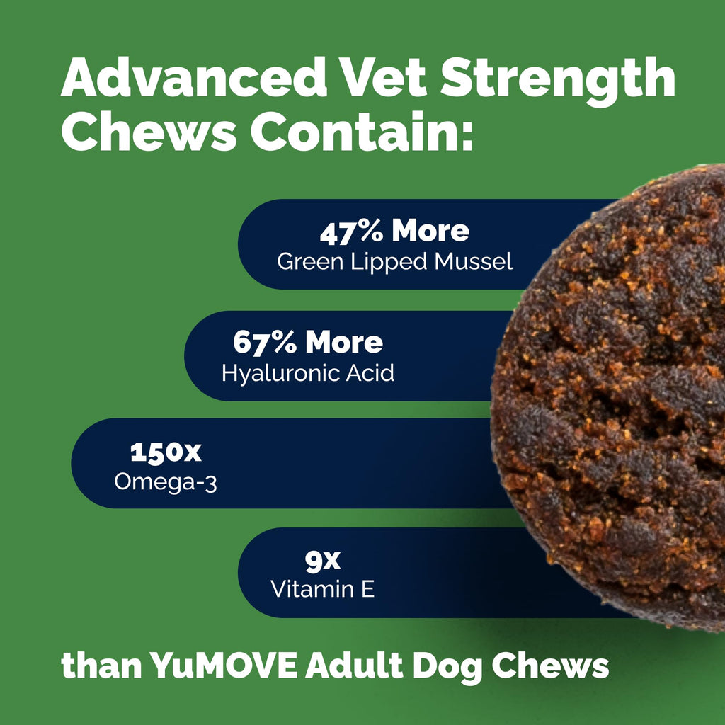 Yumove Hip & Joint Supplement for Dogs with Glucosamine, Hyaluronic Acid, Green Lipped Mussel & Omega 3 Joint Supplement - Regular or Advanced Strength (90 Count, Advanced Vet Strength Soft Chews) YuMOVEBuy Supplements Australia