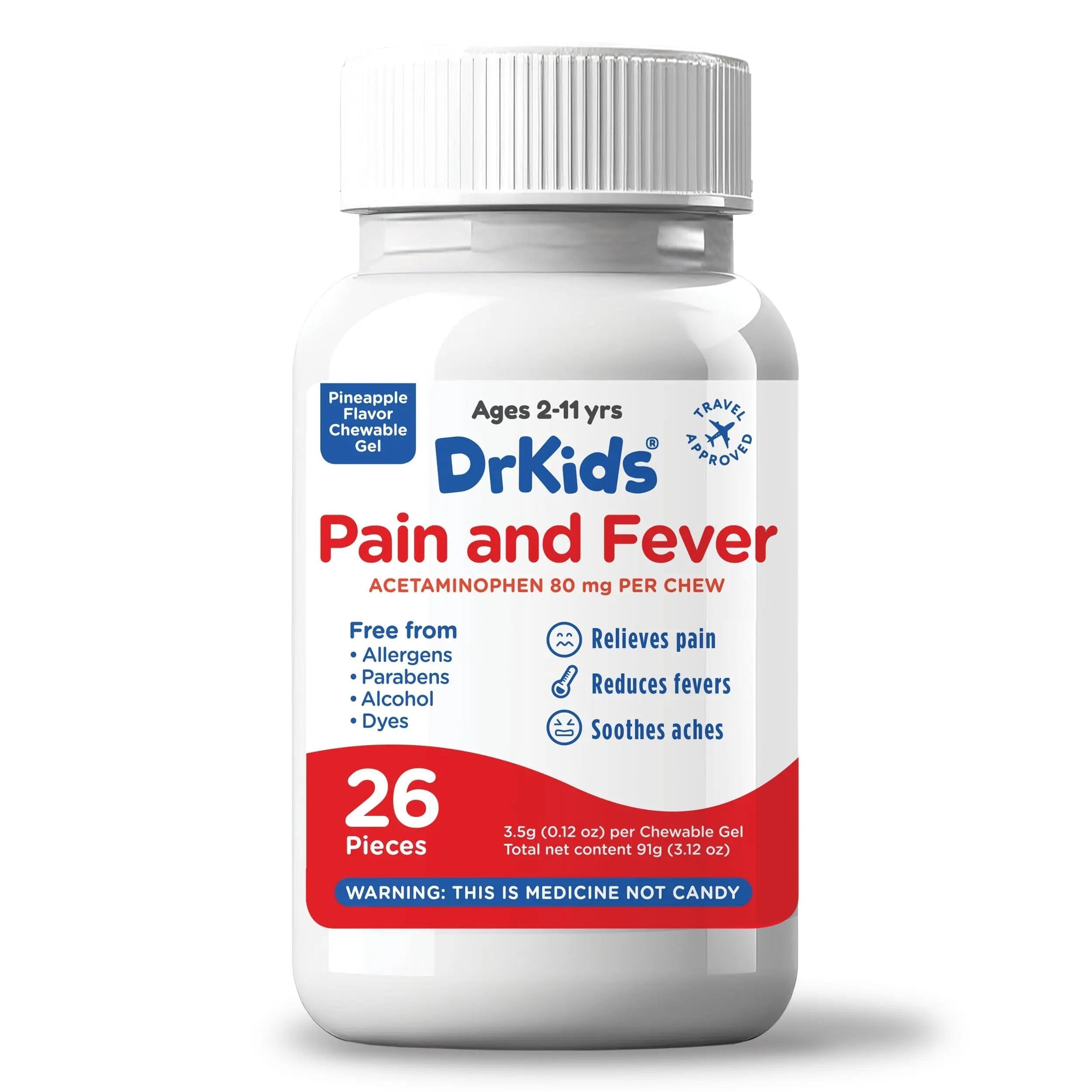 Dr. Kids Children’s Pain and Fever Chewable Gels – Pain Relief and Fever Reducer for Kids Ages 2–11, 80 mg Chewable Acetaminophen for Headache, Sore Throat, Cold & Flu, Pineapple Flavor, 26 Count Dr. KidsBuy Supplements Australia