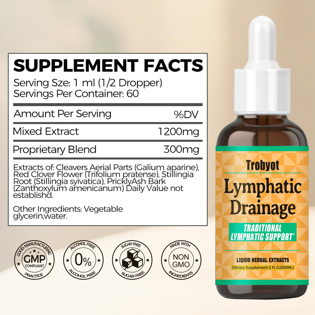 Trobyot Lymphatic Drainage Drops - Features Cleavers (Lymphatic), Prickly Ash Bark (Circulation), Red Clover Flower (Balance) - Immune Support Formula,2fl oz Trobyot buy supplements Au
