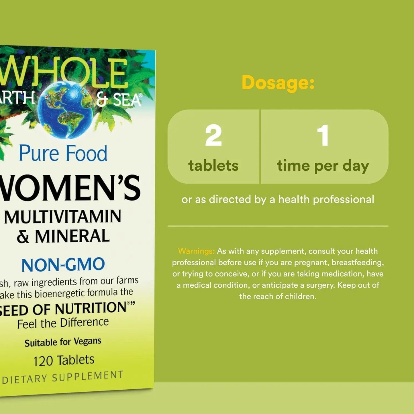 Natural Factors Whole Earth & Sea Women's Multivitamin & Mineral, Whole Food Supplement, Vegan, 120 Tablets Natural Factors
