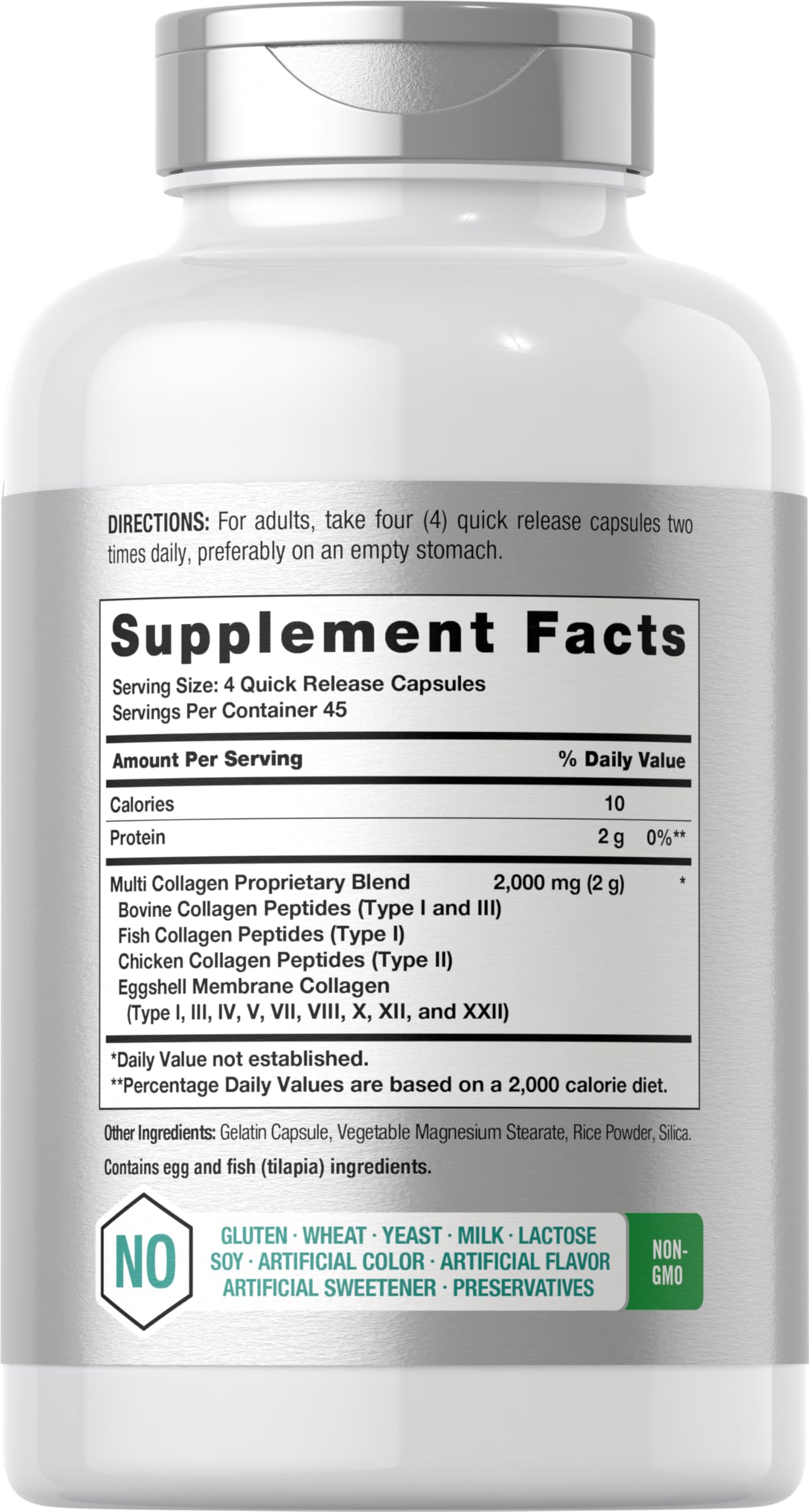 Horbäach Multi Collagen Protein 2000 mg | 180 Capsules | Hydrolyzed Collagen Type I, II, III, V, X | Keto & Paleo Friendly, Non-GMO, Gluten Free Supplement