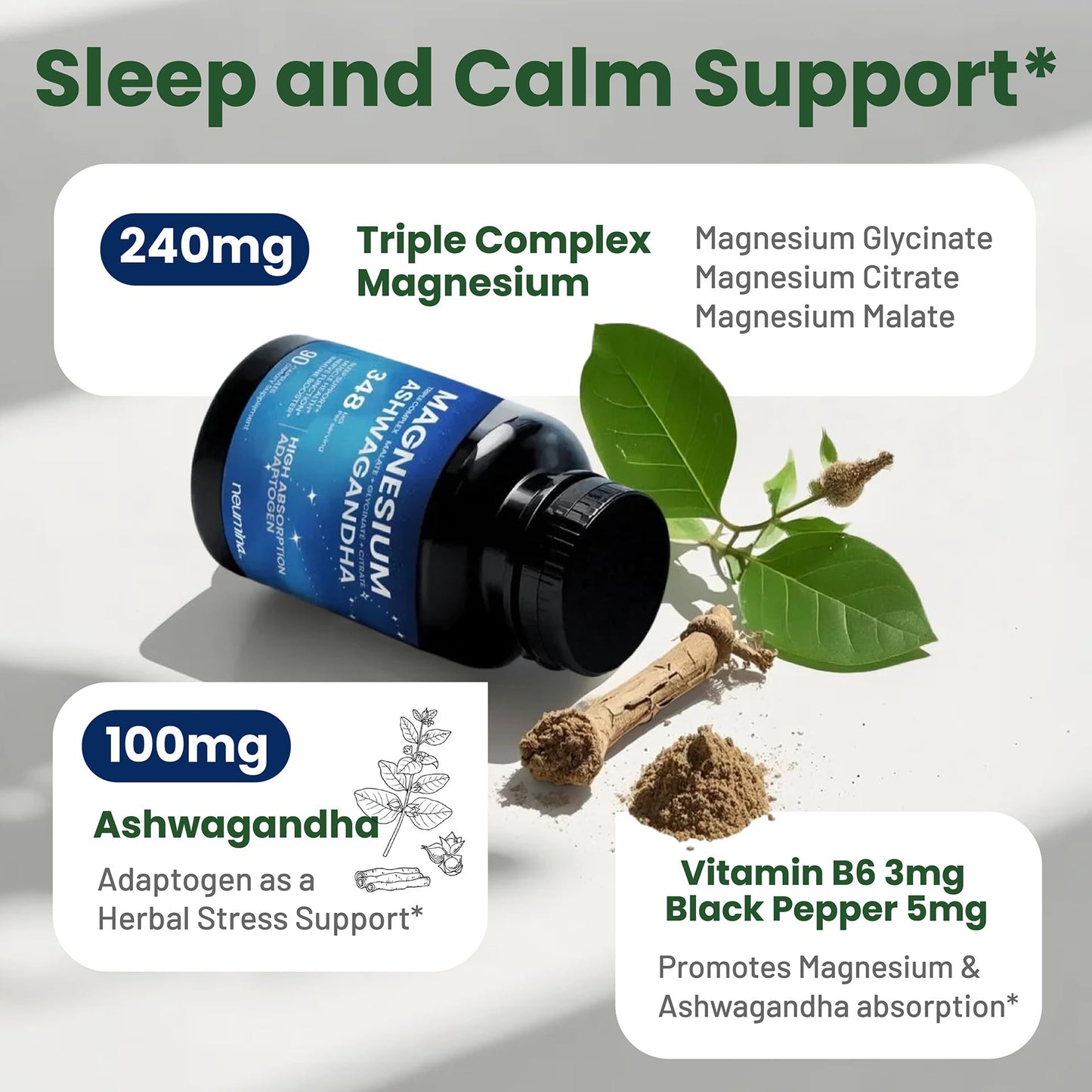 Magnesium Ashwagandha Complex | High-Absorption Multi Magnesium Supports Stress Relief, Sleep, Muscle & Heart Health | Vegan, Non-GMO, Gluten-Free, Made in USA, 90 Capsules((45-Day Supply) NEUMINA buy supplements Au