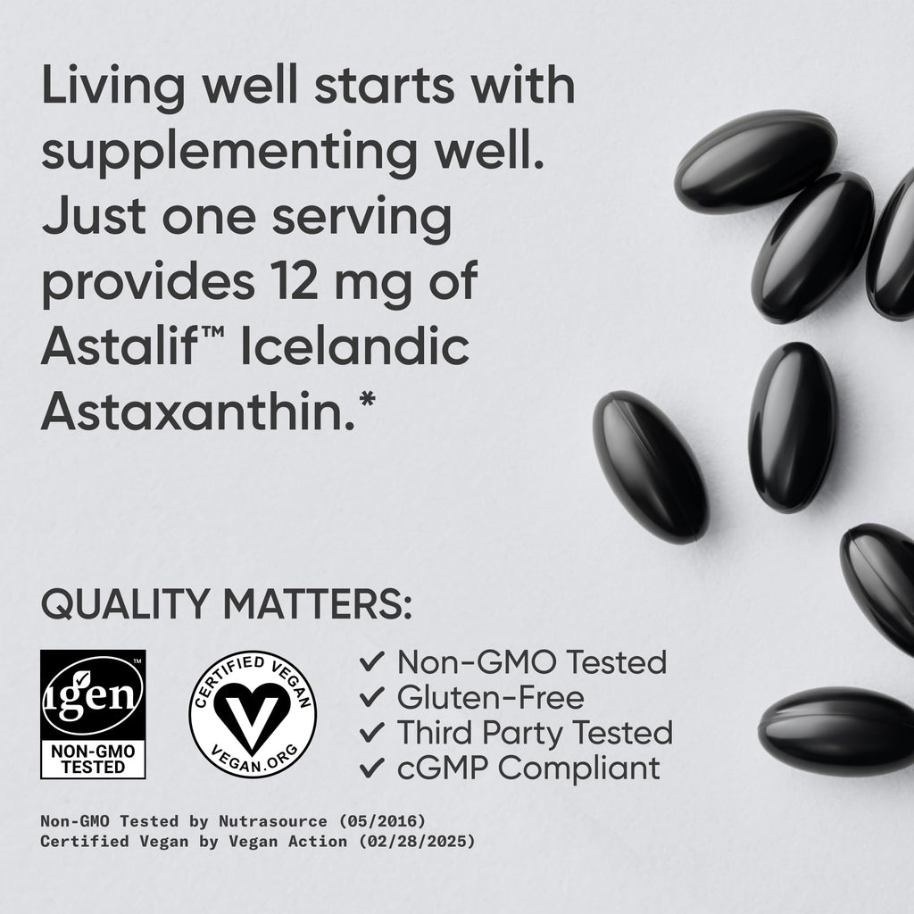 Sports Research Triple Strength Vegan Astaxanthin Supplement from Algae - Plant Based Softgels for Antioxidant Activity, Skin & Eye Health - Non-GMO Verified, Made with Coconut Oil - 12mg, 60 Count Sports Research buy supplements Au