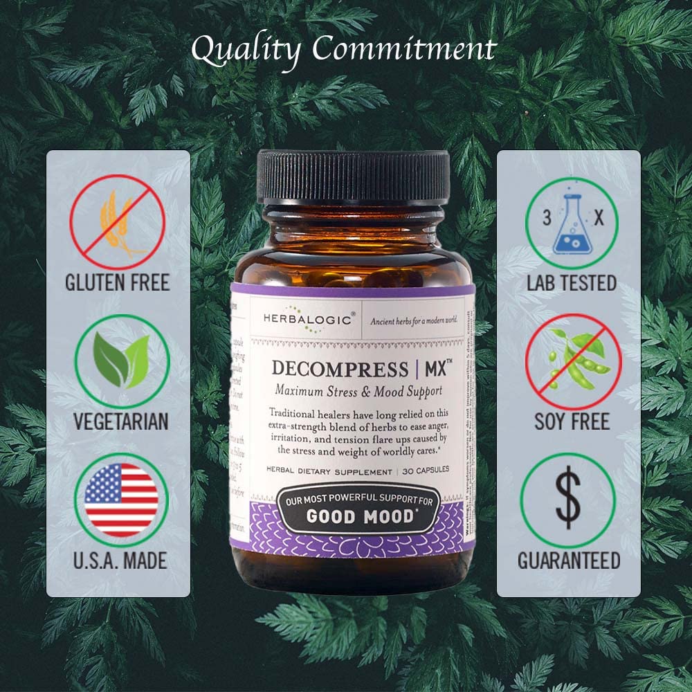 Herbalogic - Decompress MX Herb Capsules - Maximum Stress & Tension Relief - Reduces Anger & Moodiness, Positive Mood Support - Based on the Traditional Chinese Formula Xiao Yao San - 90 Cap Count HerbalogicBuy Supplements Australia